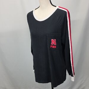 PINK Victoria's Secret Black Shirt with Red and White Accents Nebraska Huskers